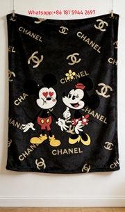 Chanel Inspired Mickey & Minnie Gold CC Flannel Sofa Throw Blanket IMG_7395